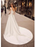 Off Shoulder Ivory Satin V Back Slit Wedding Dress